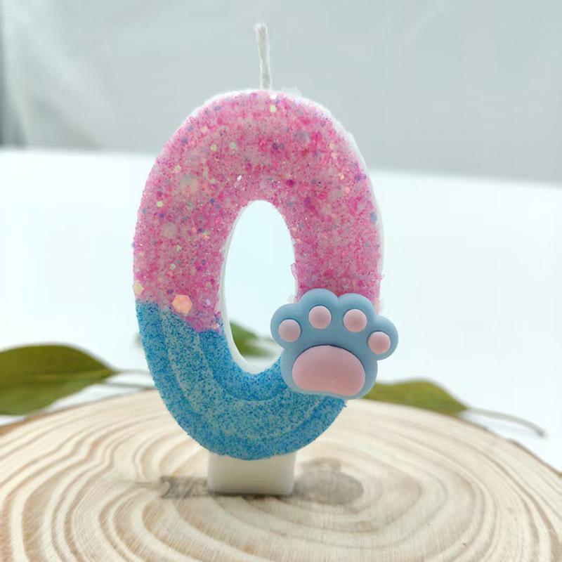 Blue and Pink Cat Claw Number Candle Birthday Candle Girls Cake Decoration Creative Beautiful Design
