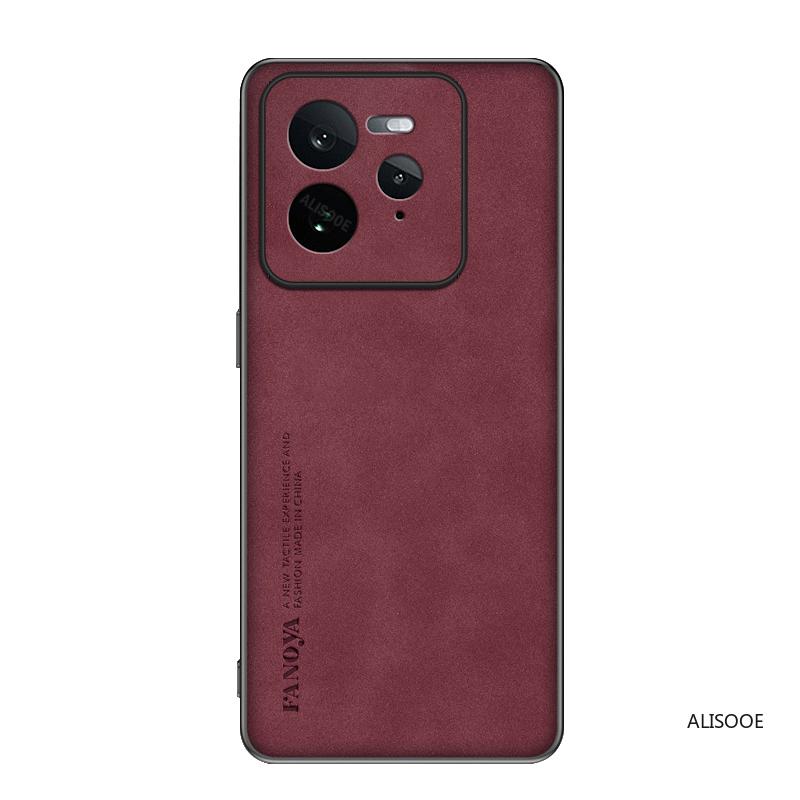 

Frosted PU-Leather Funda for Realme GT 7 Pro Case Matte Plastic Shockproof Back Cover for Realme GT7 Pro Cover for Realme GT 7 Pro темно-червоний колір