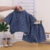 Girls Summer Denim 3 Piece Set Short Sleeve Bow Tie Casual Outfit