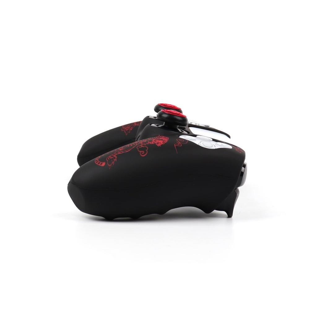 RALAN PS5 Controller DualSense Compatible with Silicone Joystick Perfect Ergonomic Design Caps, Non-Slip, Black, Fit, (Red Tiger)