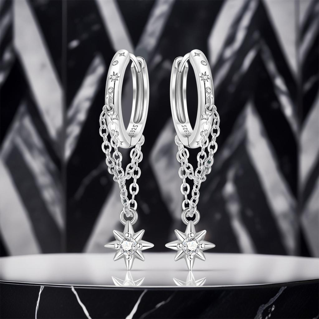 Orstarry 925 Sterling Silver Sparkling Star Tassel Drop Earrings Women Earring Birthday Party Fashion Jewelry Fine Original Gift