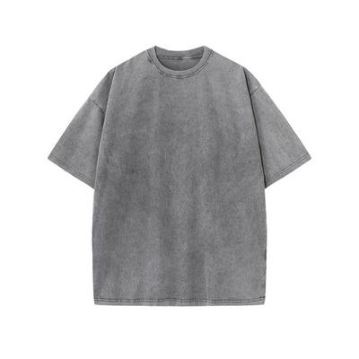 Męska Oversize'owa Spłowiała Szara Koszulka Vintage z Okrągłym Dekoltem Krótki Rękaw Codzienny Podstawowy Top