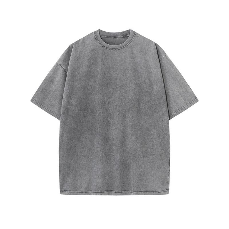 Men's Oversized Washed Gray T-Shirt Vintage Crew Neck Short Sleeve Casual Basic Top