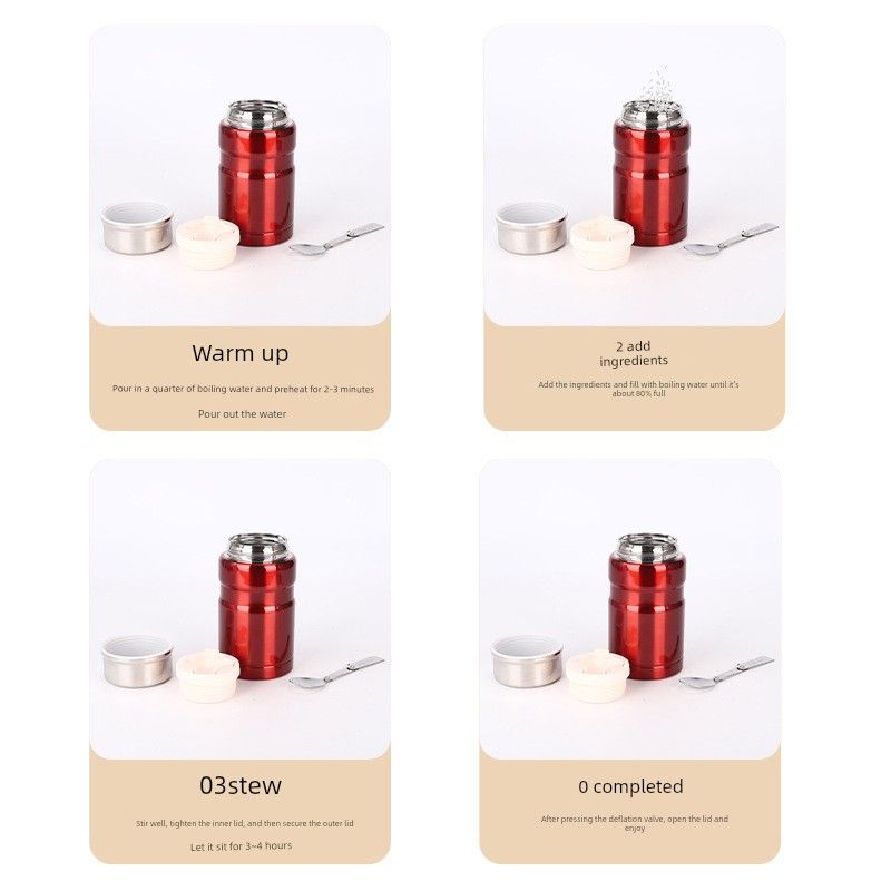 Direct Supply 304 Stainless Steel Braised Cup Large Capacity Vacuum Cup Portable Student Office Worker Insulated Lunch Box