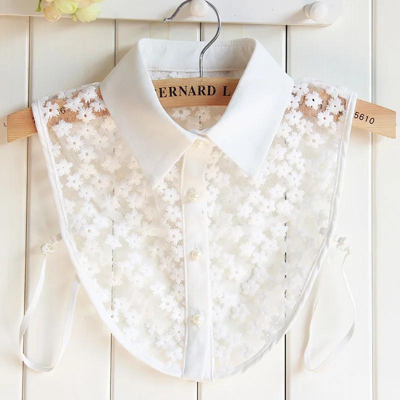 Linbaiway Embroidery Cotton Fake Collars for Women Removalbe False Collar Blouse Rhinestone Clothes Female Detachable Neckwear