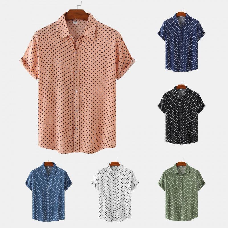 Solid Colored Dots Hawaiian Shirt Men Casual Short Sleeves Summer 3d Printed Button Blouse Tops Street Button Shirts