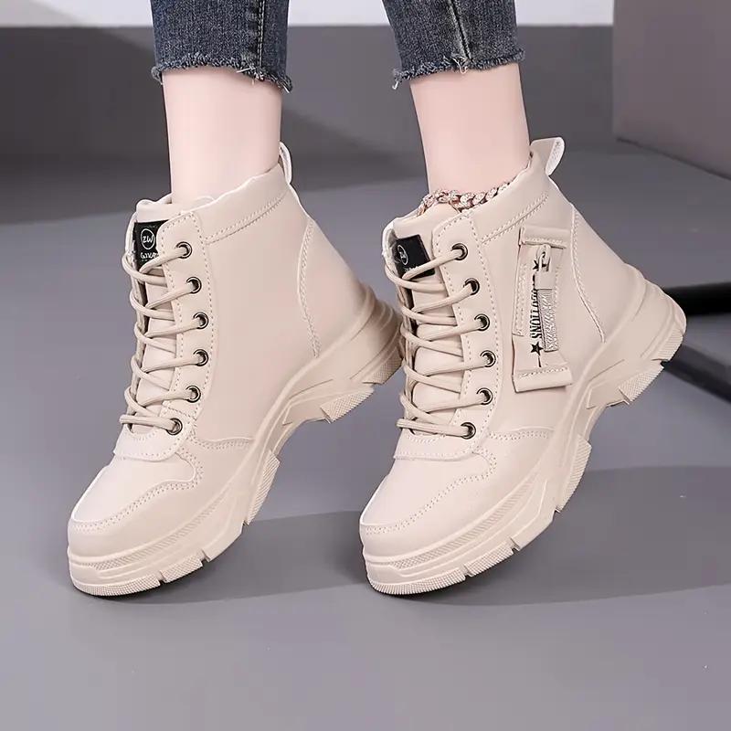 Sneakers alla moda high-top da donna - Scarpe casual comode con lacci e cerniera, Sneakers high-top
