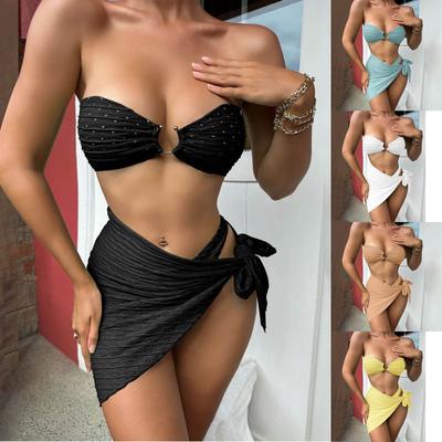 Women's Swimsuit Sexy Solid Color Fashion Split Three Piece Bra Bikini Set Swimsuit