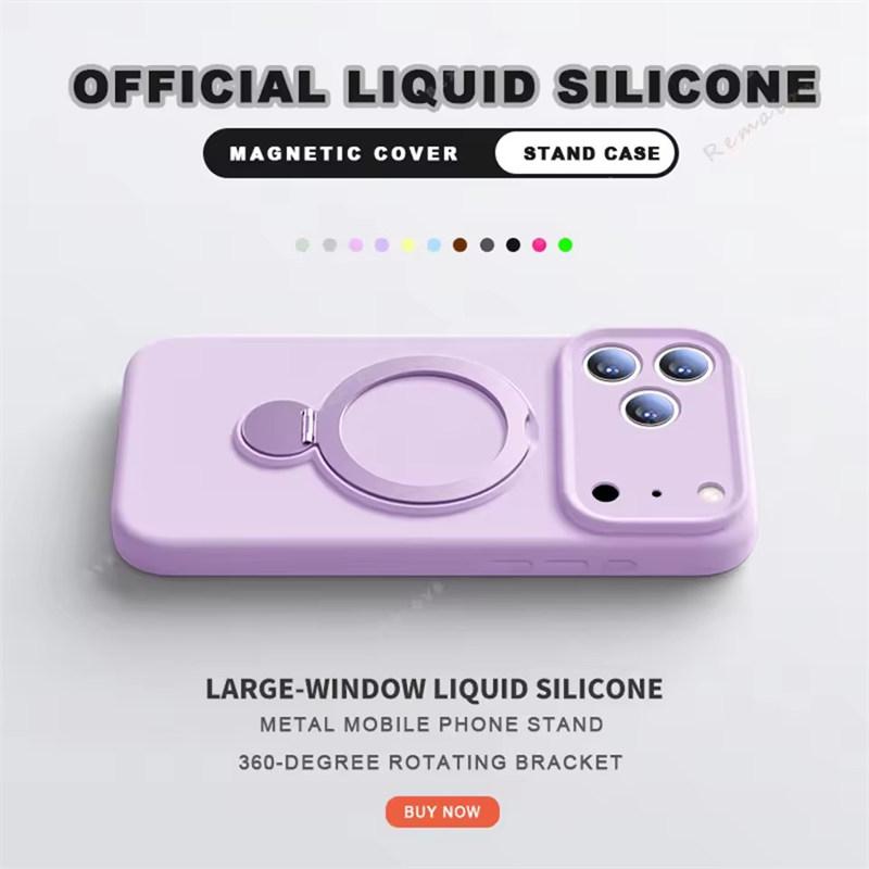 360° Magnetický Stojan Tekutý Silikonový Kryt na Telefon Pro iPhone 17 Air 13 14 15 16 Pro Max Plus Držák pro Magsafe Nabíjení Ochranný Kryt