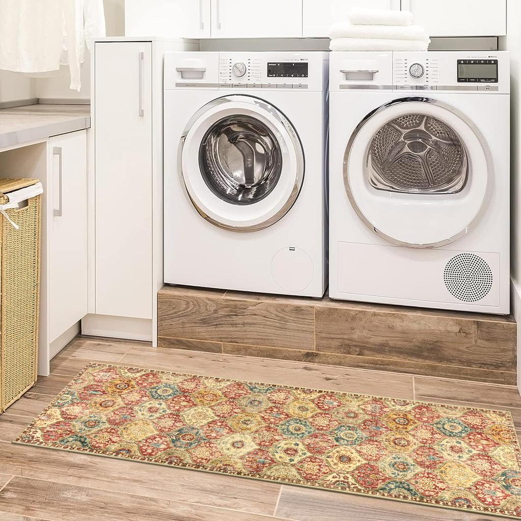 Moroccan Runner Rug - Non-Slip, Washable Kitchen, Laundry Room, Bathroom Mat Bedroom, Balcony Rug Home Decor