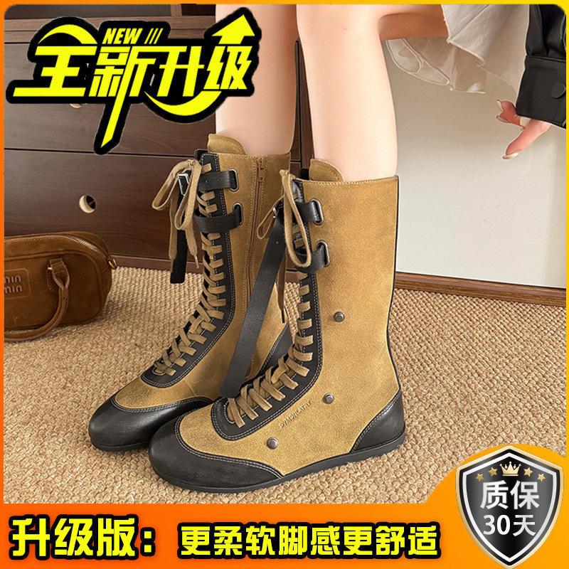 

Fashion retro niche casual boxing boots autumn design sense flat bottom versatile Martin boots belt buckle thin short boots 40
