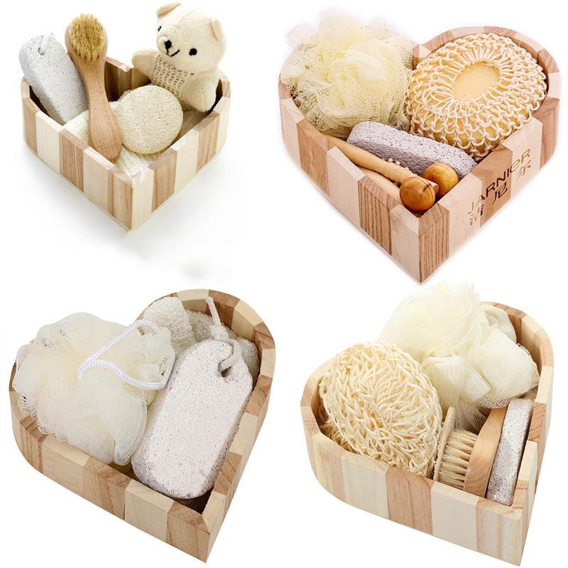 1 sada Spa Dárková krabička ve tvaru srdce Sada na čištění pokožky Koupel Lázeňský dárek pro ženy Květinová sada do koupele Sisal Rukavice na mytí zad Masážní přístroj