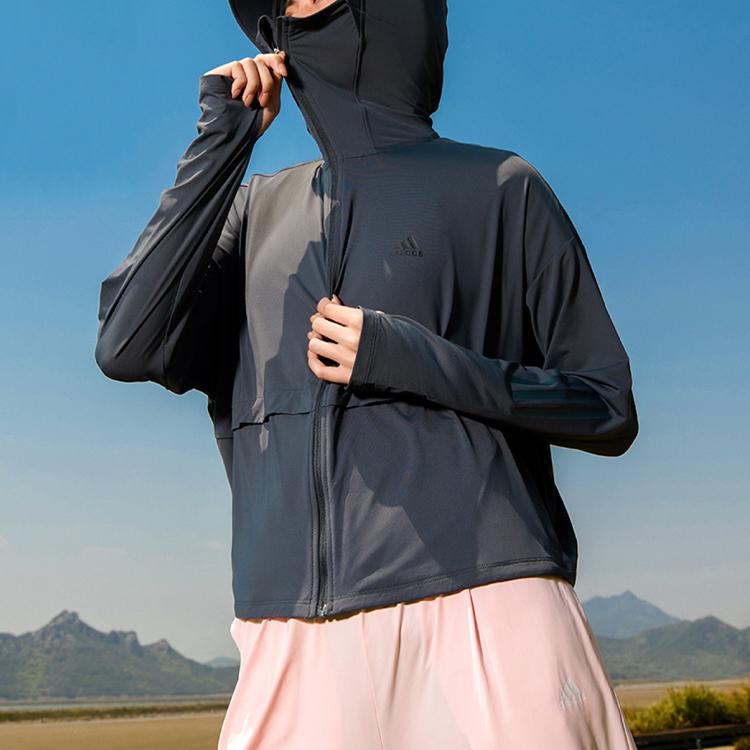 adidas Womens Lightweight Logo Hooded Jacket Women Jackets Dark-Gray IW9434