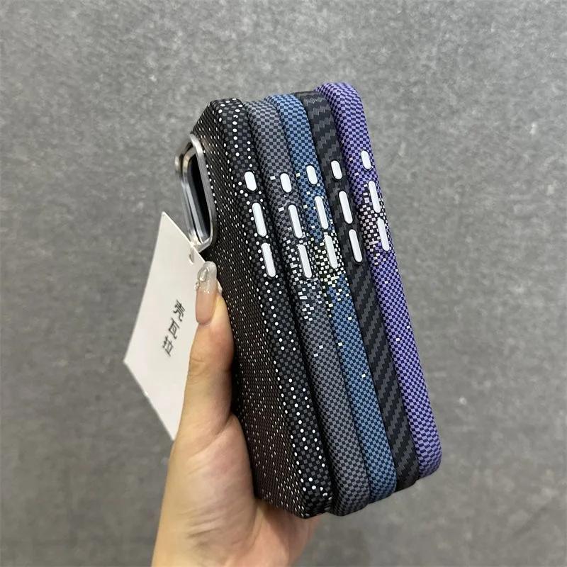 New Luxury Carbon Fiber Texture Magnetic Phone Cases For iPhone 15 12 13 14 Pro Max Magsafe Case Matte PC Hard Shockproof Cover