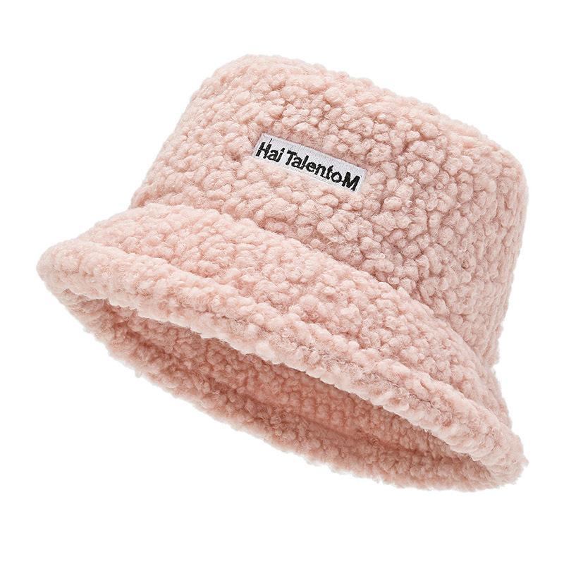 Women Lamb Bucket Hat Autumn Winter Thicken Plush Wool Warm Flat Top Fisherman Hats Outdoor Windproof Panama Bowl Beanie Caps