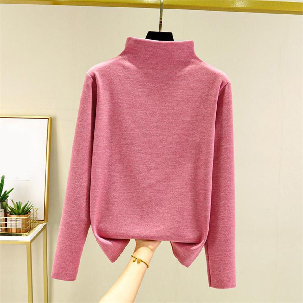 Ladies' Loose Comfortable Casual Fashionable And Warm Underwear With Seamless Half High Collar And Thick Velvet Top