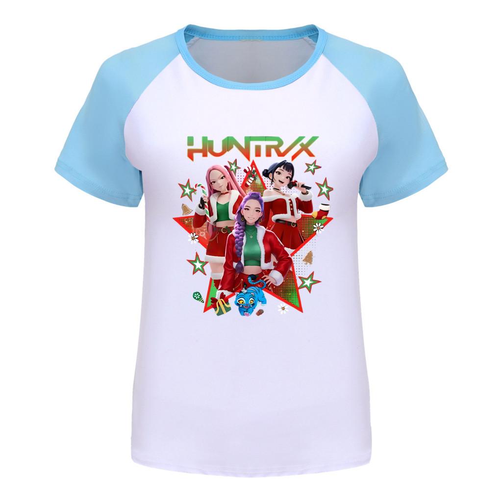 5182 Kids Girls Christmas New Year Rumi Zoey Mira Print Raglan Short Sleeves T-Shirt