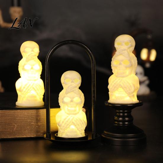 Gothic Home Decor Ornament Halloween LED Skull Night Light, Resin Decorative Candle Lamp Creepy Light for Parties Room, Haunted House, Unique Tabletop