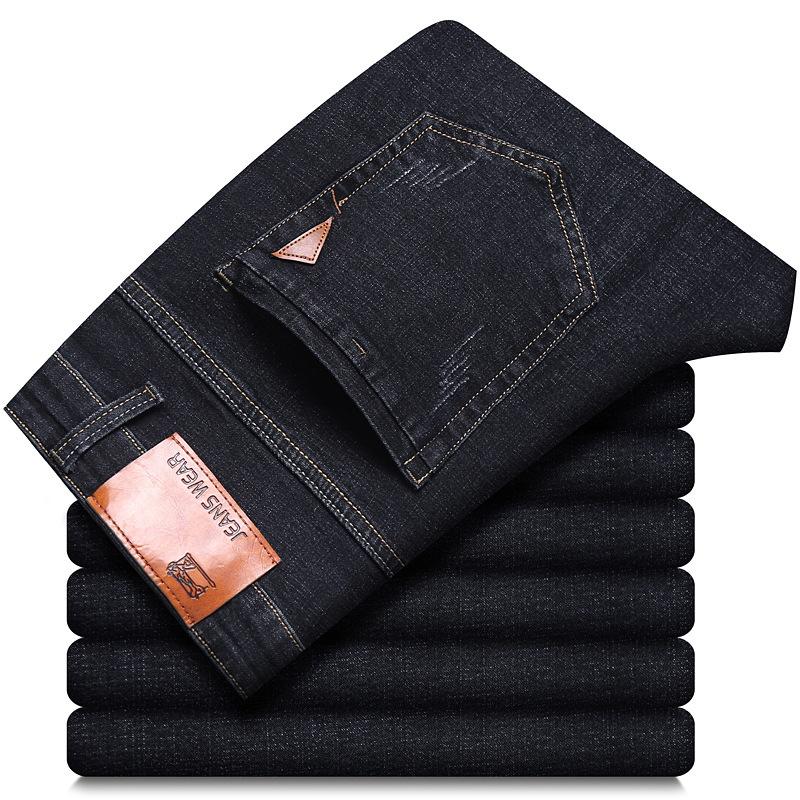 New Stretch Jeans Men's Regular Classic Business Slim Trousers Black Blue Straight Male Brand Clothing Pants 28-40