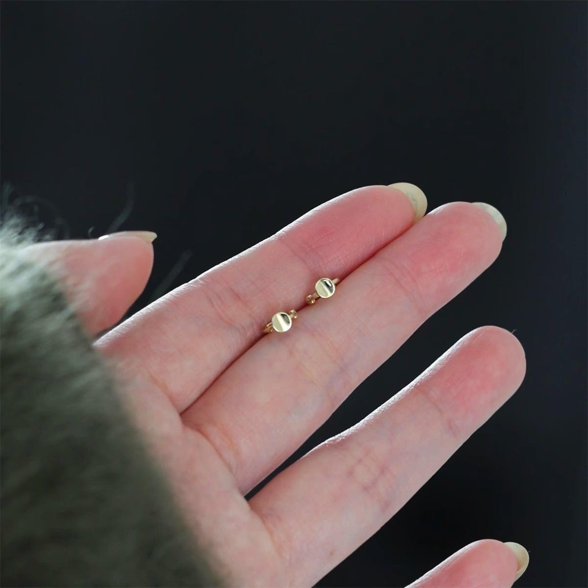 14K Gold-Plated S925 Sterling Silver Minimalist Stud Earrings with Sparkling Small Round Disc and Mini Ear Cuff Design. 14K Gold Pair