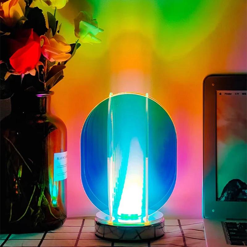 LED Bright Color Acrylic USB Table Lamp Bedroom Room Game Room Decor Night Lamp Desk Geometric Decorative Indoor Table Lamp Gift