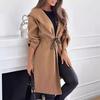 Women's Casual Lace-up Hooded Lapel Coat - Long Sleeve Autumn/Winter 2026 Collection