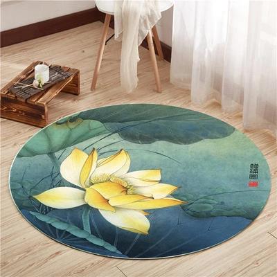 Lotus Flower Round Carpet Living Room Bedroom Yoga Mat Rugs Chinese Style Retro Non-slip Chair Mat Home Decoration Floor Mats