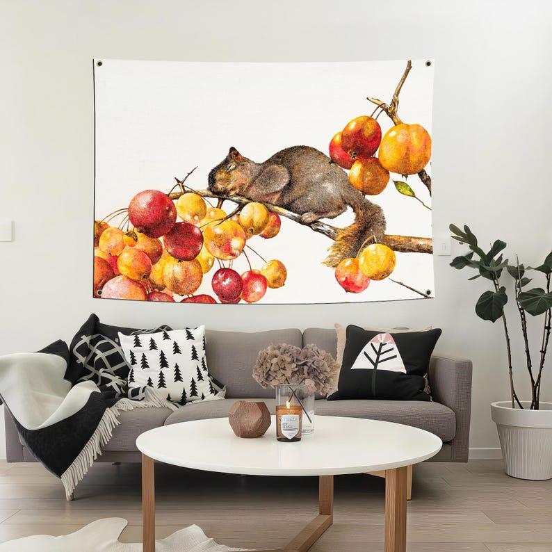 Squirrel and Crabapple Tree tapestry 75x100