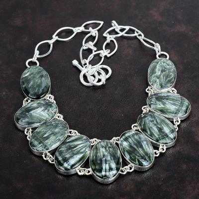 Seraphinite Necklace Gemstone Necklace 925 Sterling Silver Adjustable Chain Necklace Seraphinite Jewelry Handmade Necklace Gifts for Friend