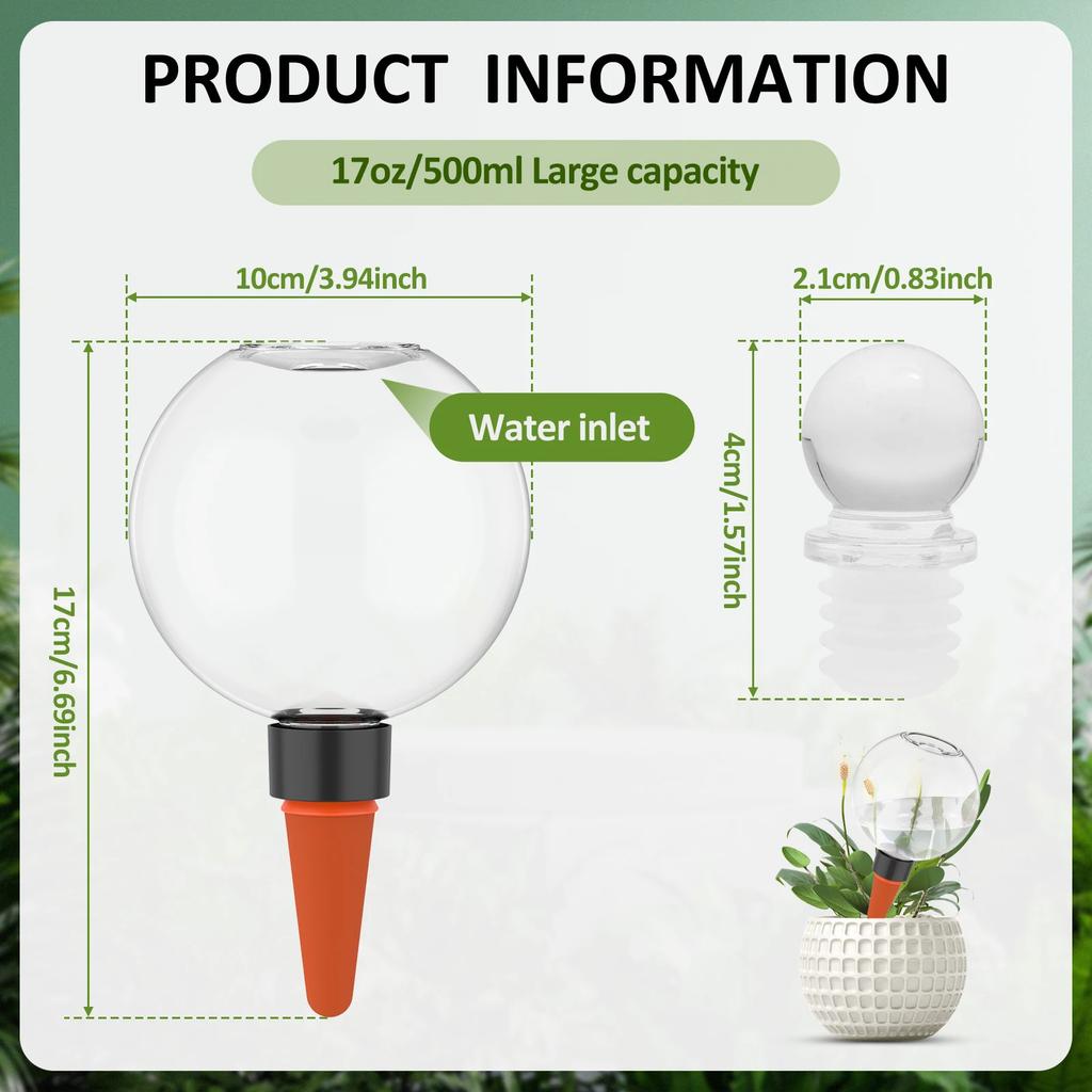 4Pcs Self Watering Plant Watering Bulbs 500ml Automatic Plant Watering Bulbs with Glass Lid for Indoor and Outdoor Potted