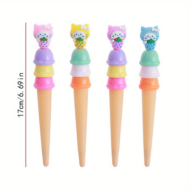 Back To School Season 10pcs 0.5mm Cat Cone Shape Gel Pen Shape Pen Cute Stationery Student Kitten Ice Cream Pen Signature Pen