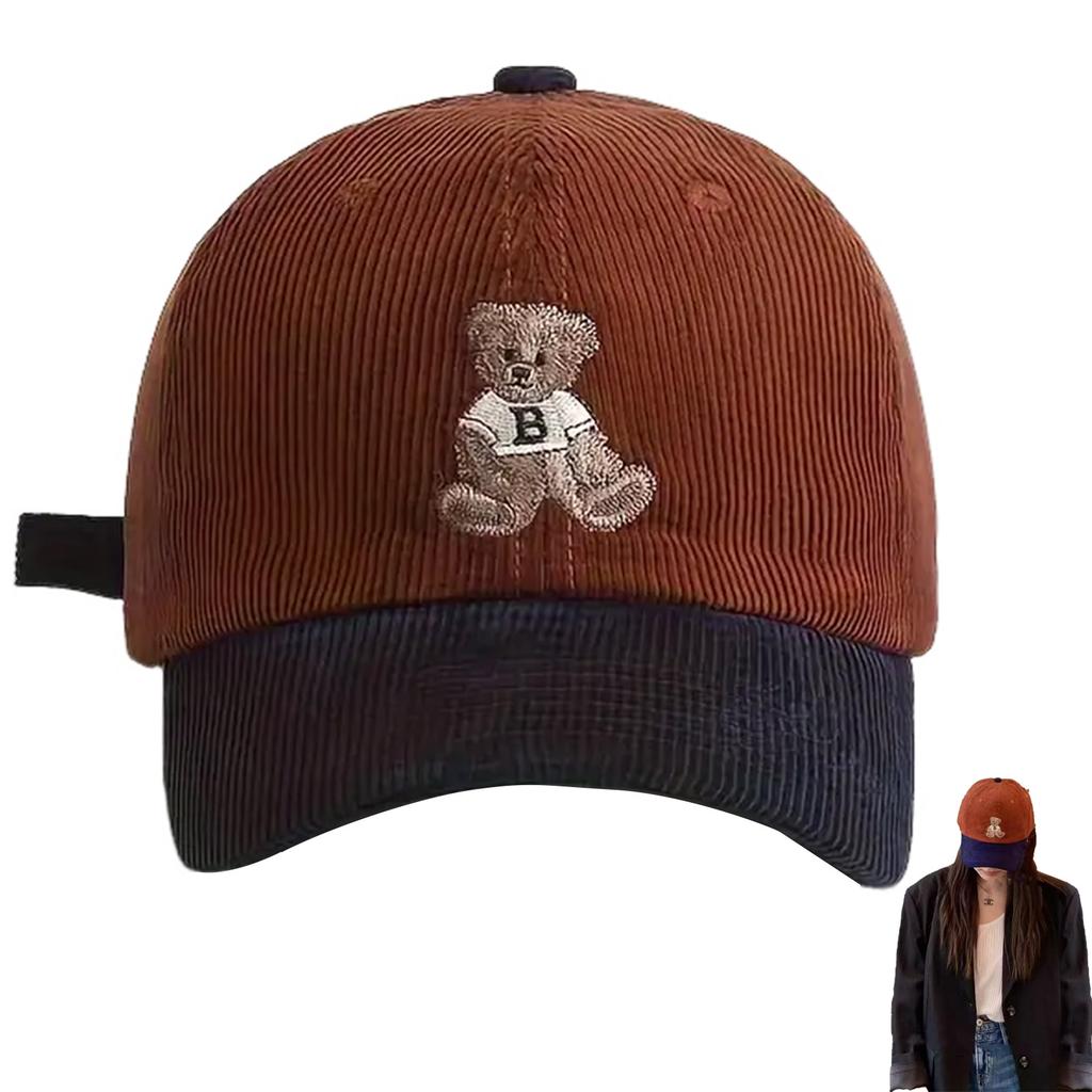 Corduroy Embroidered Teddy Bear Baseball Cap Adjustable Corduroy Material Sun Protection for All Seasons
