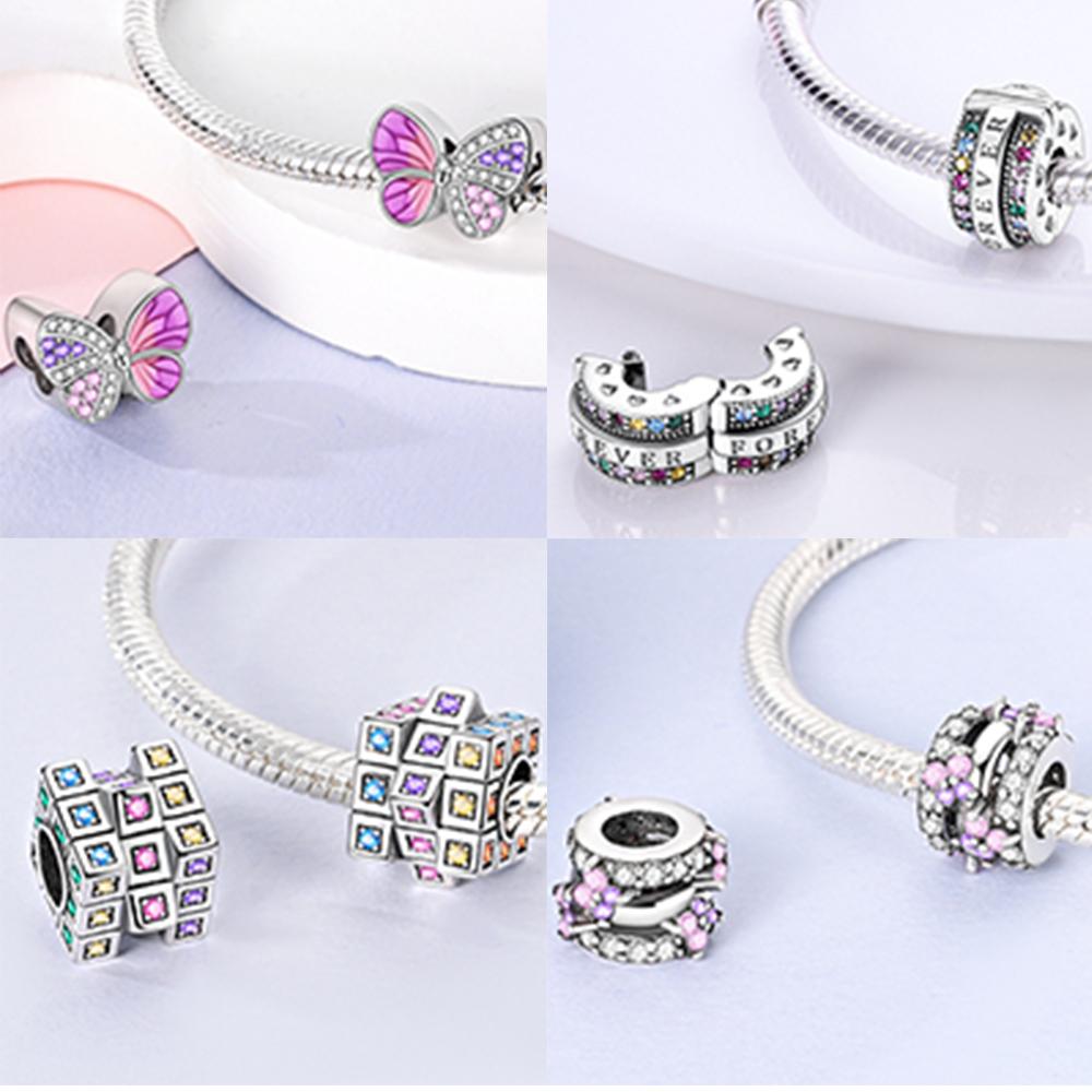 Charm Kupfer Charms Anhänger Rosa Zirkonia Pavé Runde Clipper Perlen Passend für Original Armband Halskette Charms Schmuck Geschenk