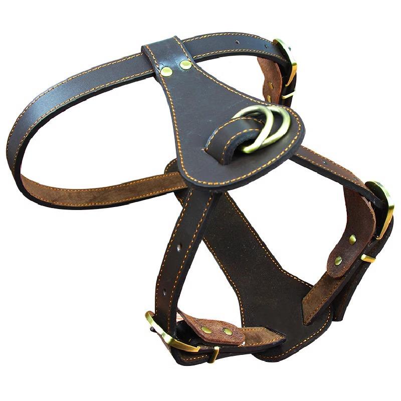 Genuine Leather Dog Harness Adjustable Heavy Duty No Pull Pet Walking Vest for Medium Large Dogs