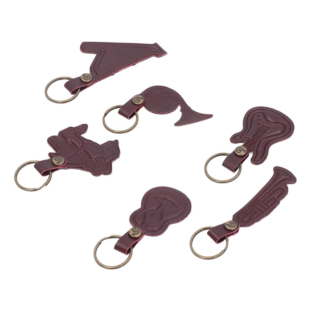 7PCS Cowhide Musical Instrument Keychains Mini Guitar Violin Horn Bass Piano Harp Keyring Set