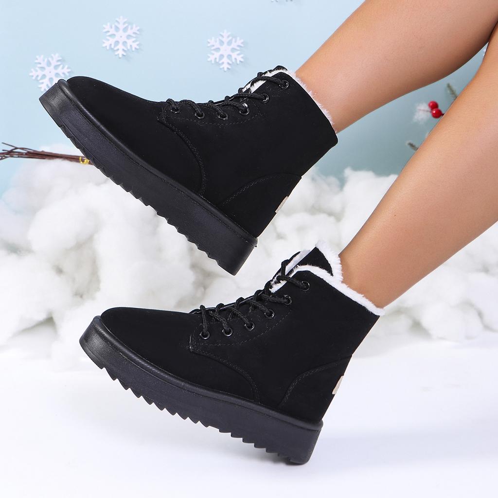 Women's Winter Chunky Platform Snow Boots Anti-Slip Comfortable Short Booties Shoes With Faux Fur Lining for Women Lace-Up Faux Suede Warm Ankle Boots