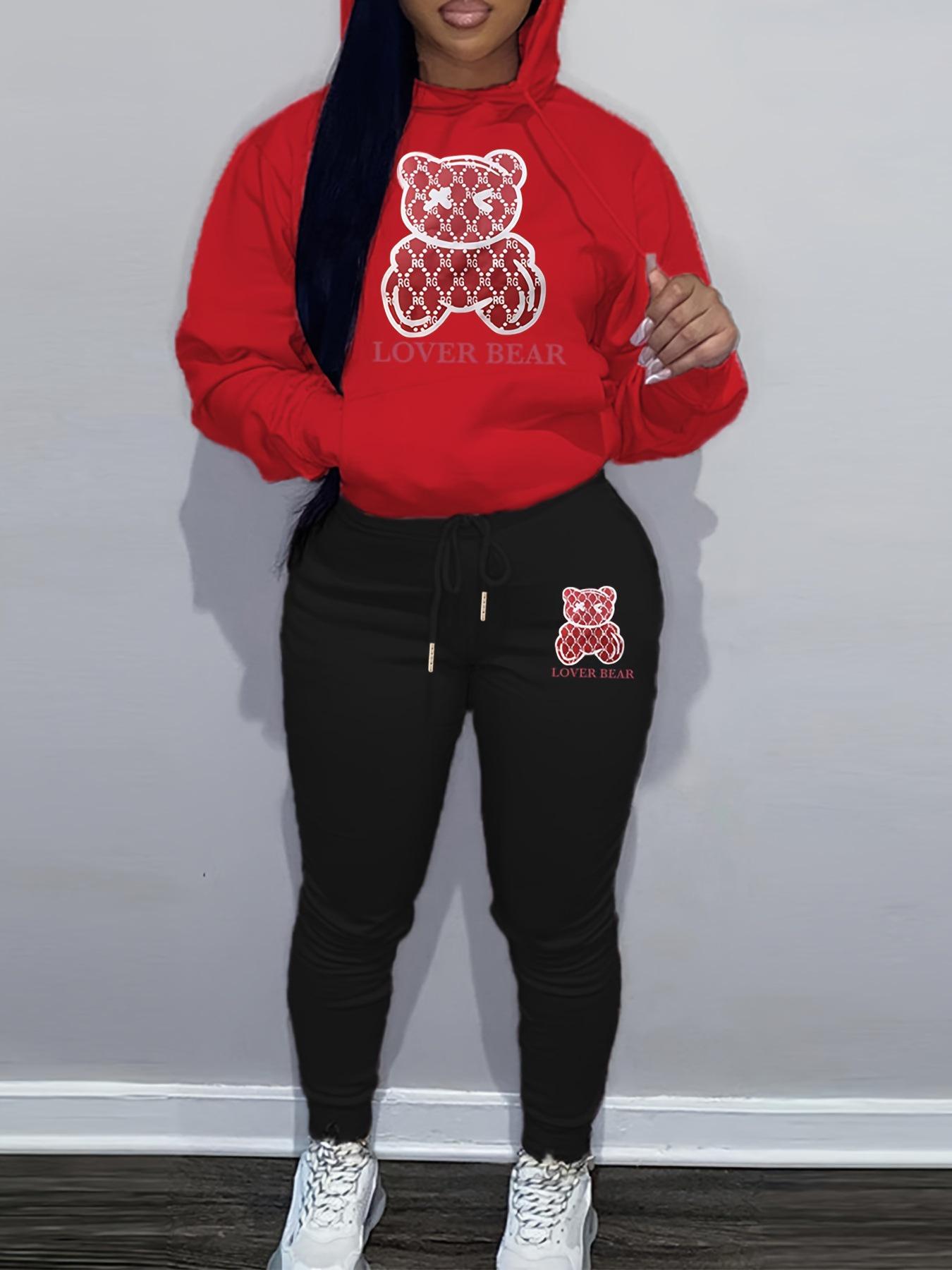 

Casual Cartoon Bear Hoodie & Pants Sports Set - GC00032 Medium чорний/червоний