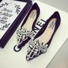 New Crown Pearl Soft Flats Wedding Shoes Pointed Toe Women Dress Moccasins Low Pearl Heel Ladies Fashion Luxury Plus Size 43
