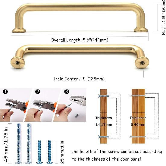 10 Pack Hole Center 5''(128mm) Brushed Brass Kitchen Cabinet Pulls.Zinc Alloy Solid Round Cabinet Handle Drawer Pull Modern Hardware for Bar