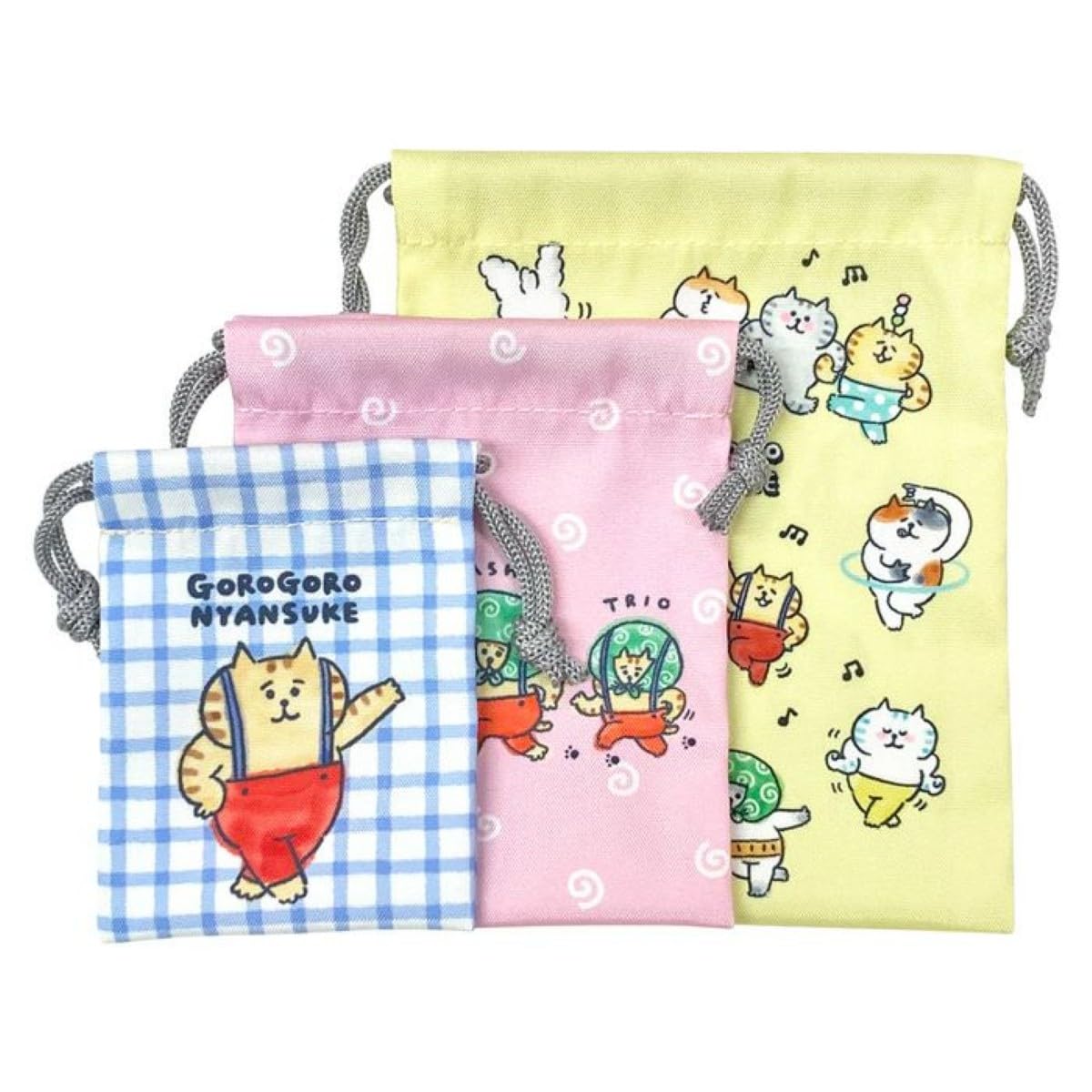 Набор из 3 мешков-сумок Mindwave с персонажами на шнурке (Размеры SML) (Катящийся Ньянсукэ Танцуют Вместе)