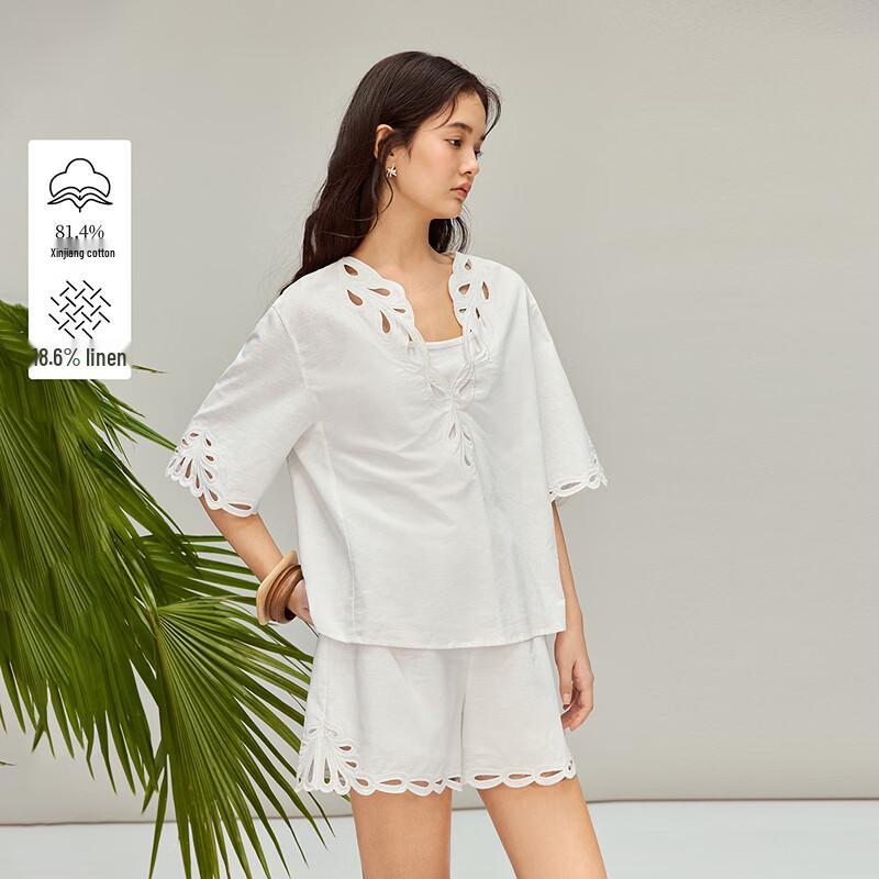 INMAN Women s Linen Embroidered Lace Shirt M
