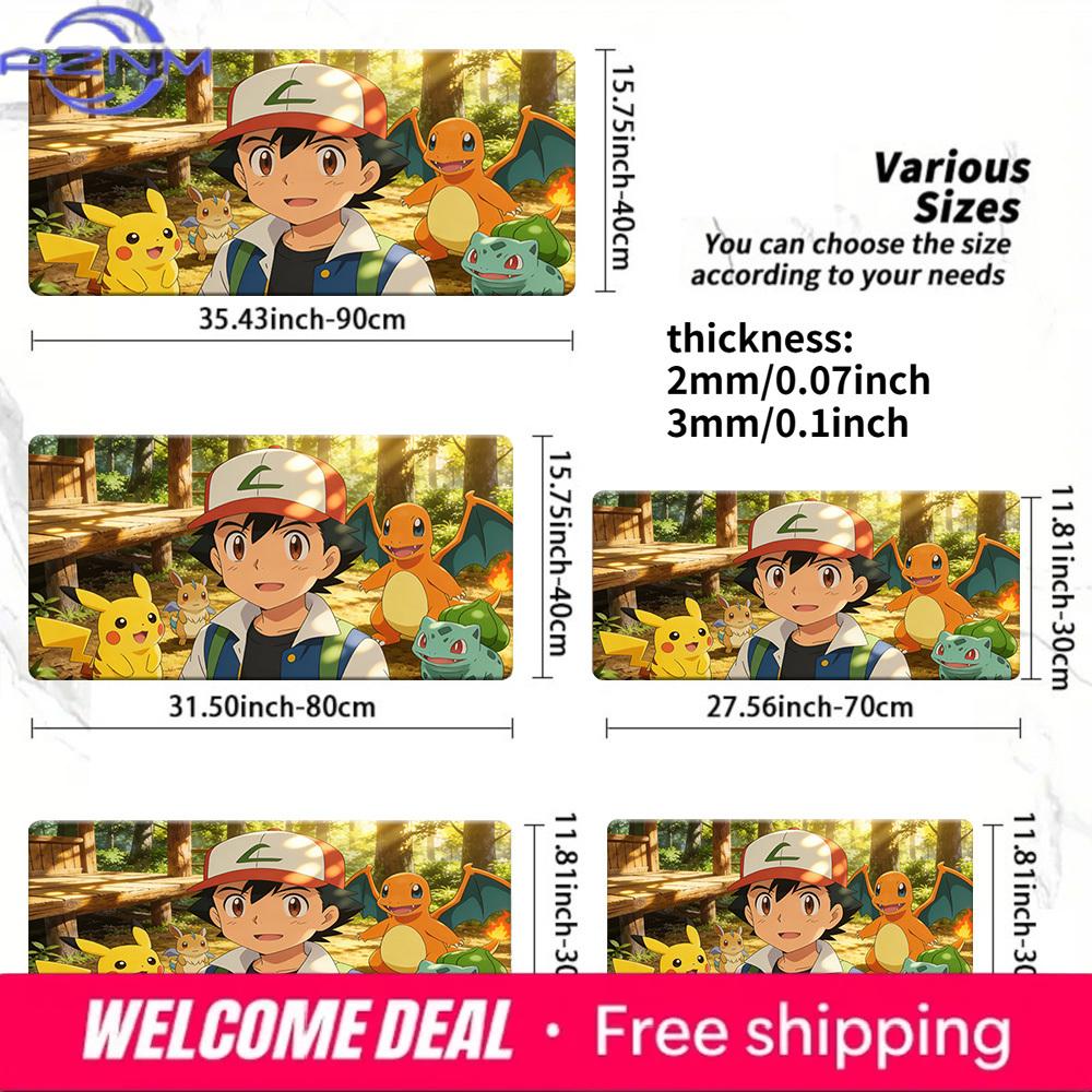 Pokemon Ash Starters Forest Cabin Scene Gaming Desk Mat NonSlip Washable Mouse Pad 30x80x0.2cm