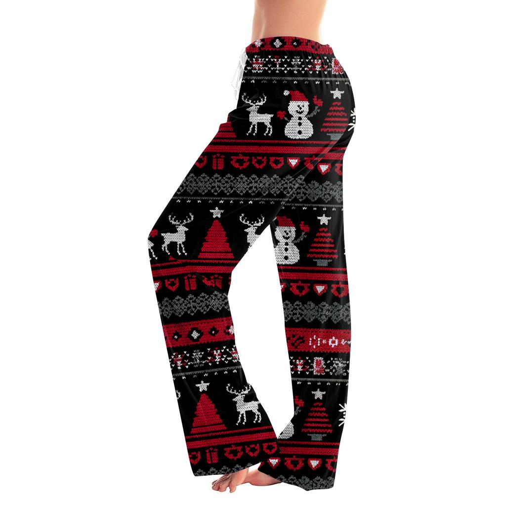 Women's Drawstring Christmas Printed Casual Pants