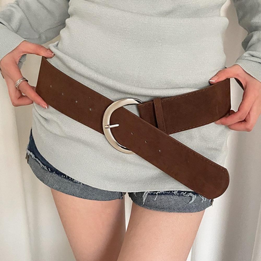 Metal Buckle Leather Waistband Jeans Girdle Western Cowboy Belt Retro Women Wide Belt  Girl