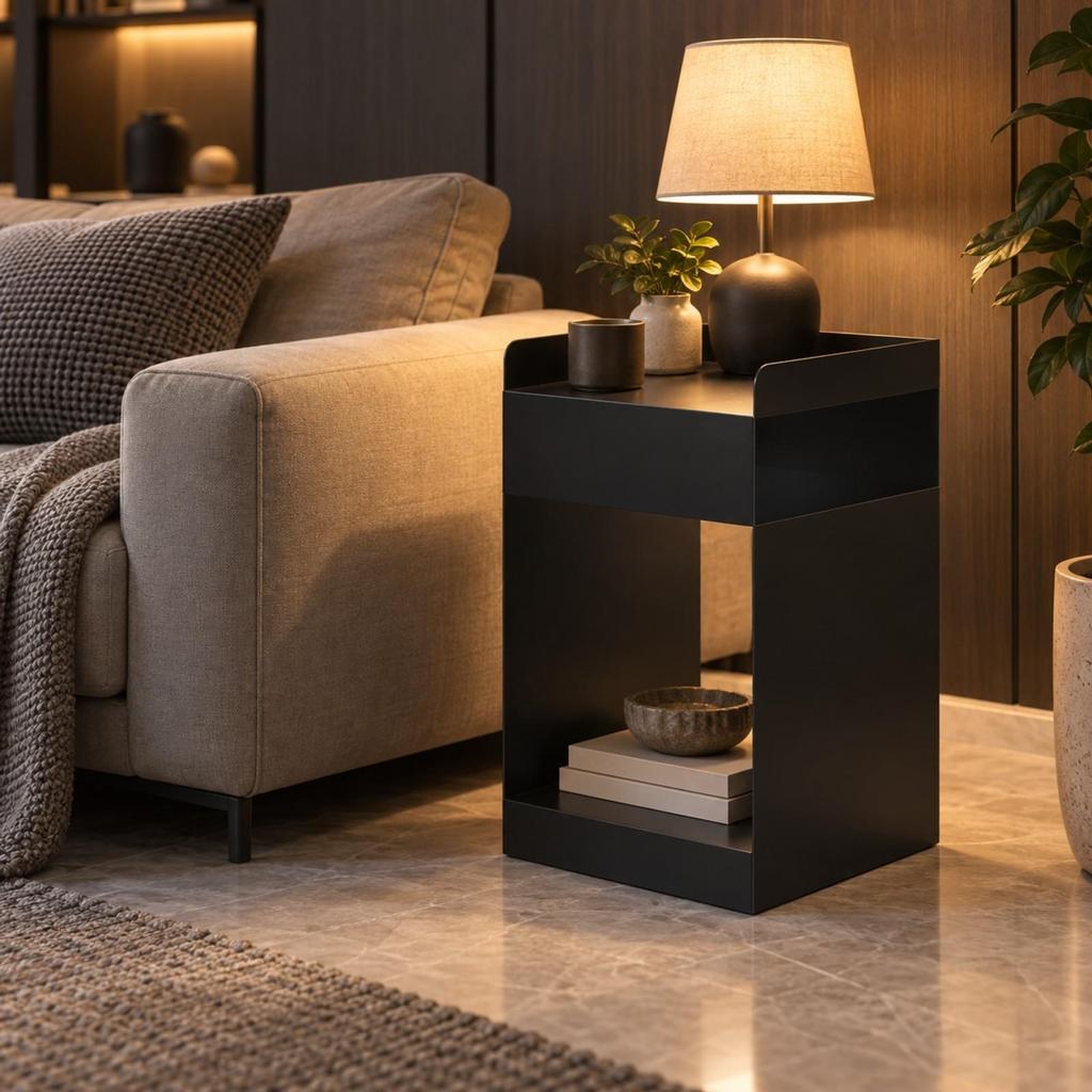 Three-Tier Rolling Side Table Portable Metal with Casters