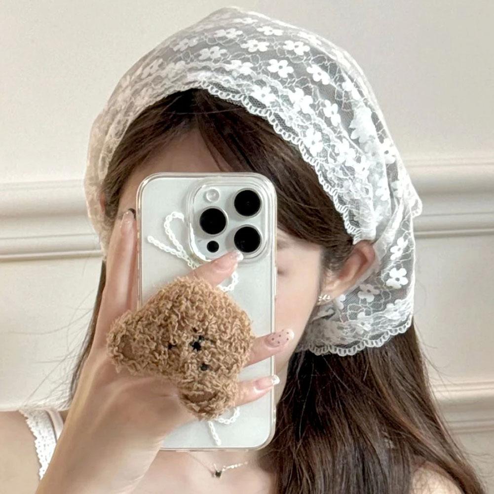 Retro Lace Bandana Headband White Woven Floral Print Hair Scarf Bohemia Triangle Headscarf Hat Sweet Kerchief Hair Accessories