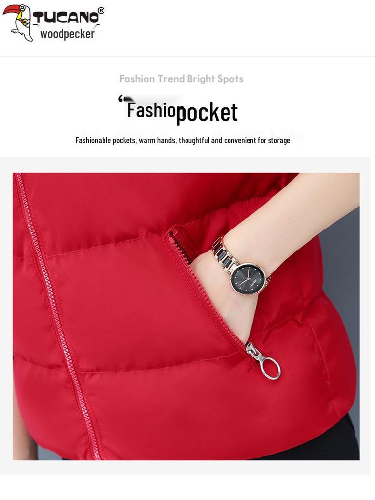 Specht Damen Fleecegefütterte Winter Baumwollweste, Warm & Verdickt, Ärmellose Kurze Jacke (Herbst/Winter 2025)