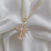 White Zircon Cross Necklace, Sparkling Diamond Pendant Collar Chain for Women