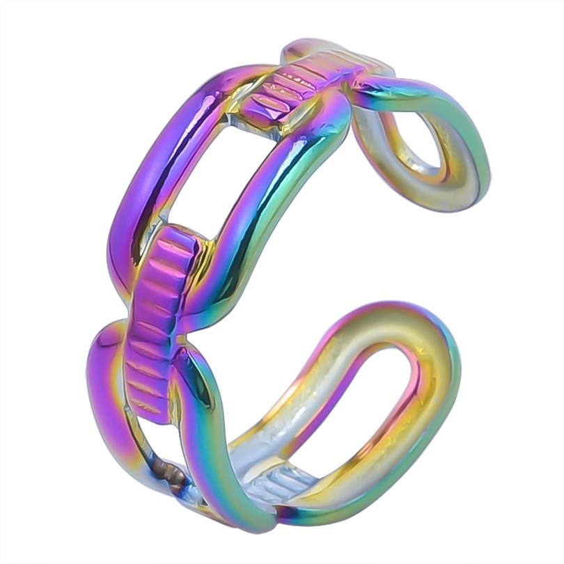 Rainbow Color Stainless Steel Rings For Women Men Accessories Punk Hollow Geometric Snake Ring Fashion Jewelry Adjustable Bague