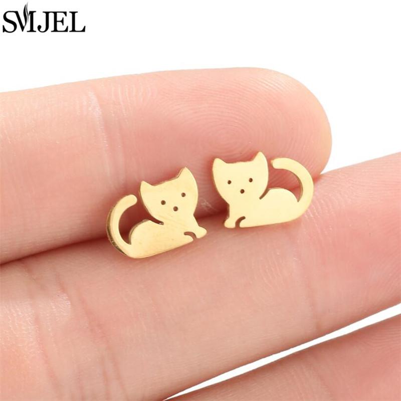 SMJEL Gold Stainless Steel Earrings Geometric Women Cute Leaf Star Footprints Mandala Cactus Earings Jewelry Small Studs Gift